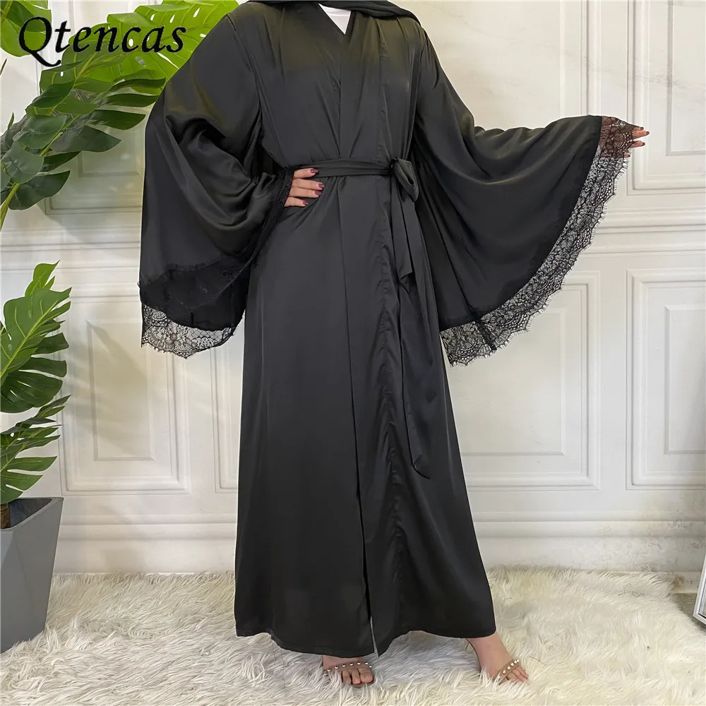 Открытый Абая Дубай, Турция мусульманский хиджаб платье атласное Абая для женщин мусульманская одежда кафтан кимоно кардиган кафтан халат ...