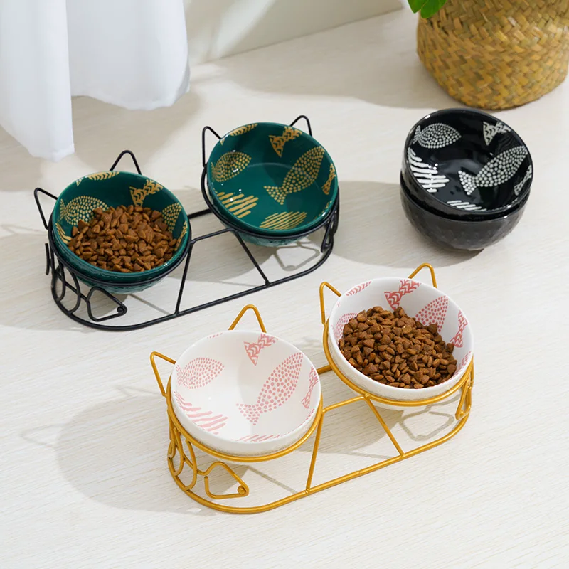 

Pet cat bowl ceramic double bowl protection cervical vertebra fixed tilt anti-overturning cat and dog food bowl rice bowl cat fo