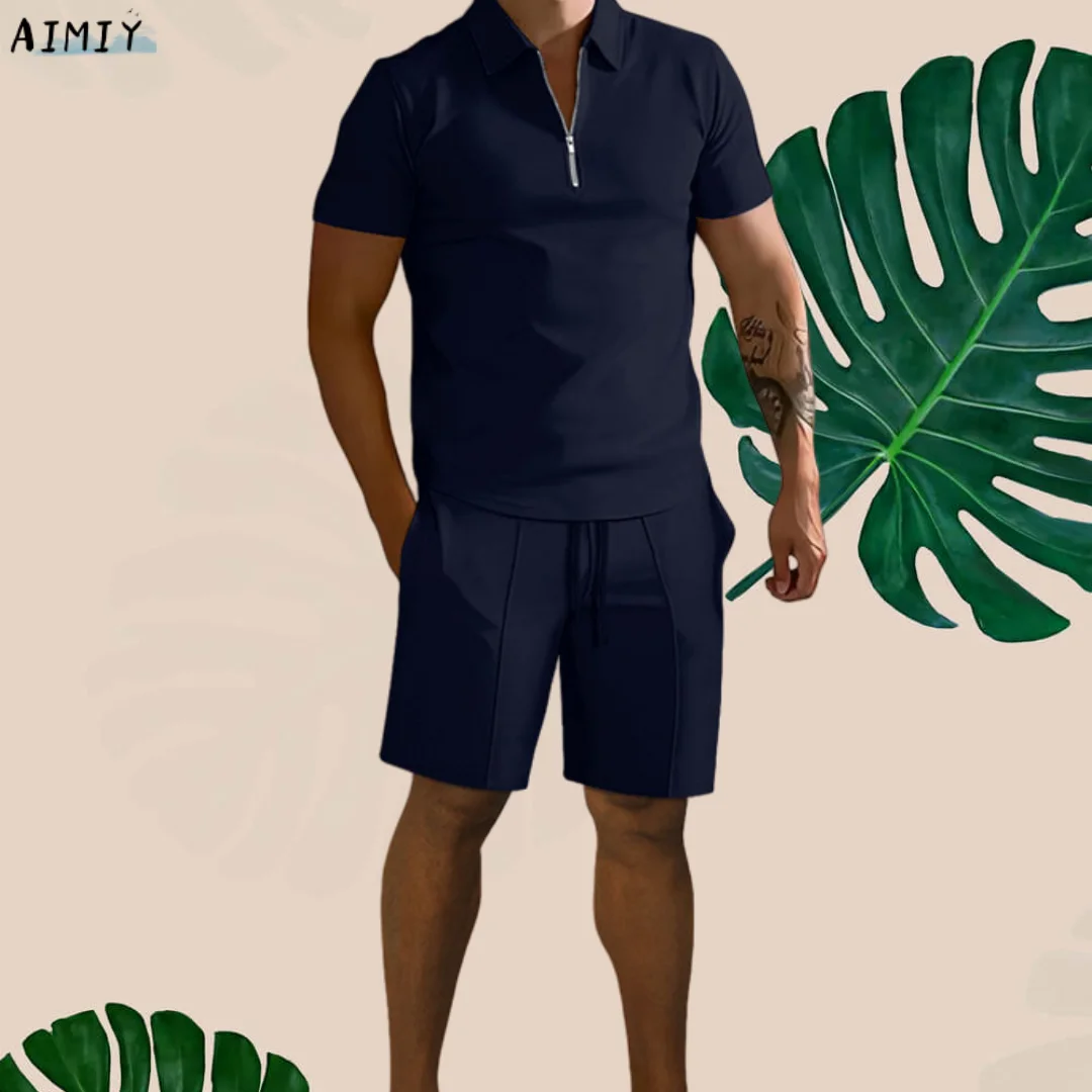 Men's Tracksuit Casual Summer Short Sleeve Polo Shirt shorts Suit two-Piece Set Male Clothing Boho Geometric Print Clothes Men