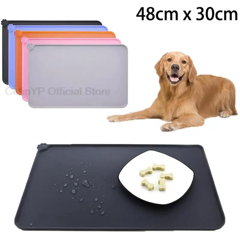 

48cm x 30cm Silicone Pet Food Mat with High Lips Non-Stick Waterproof Food Feeding Pad Dog Cat Puppy Feeder Bowl Placemat Tray