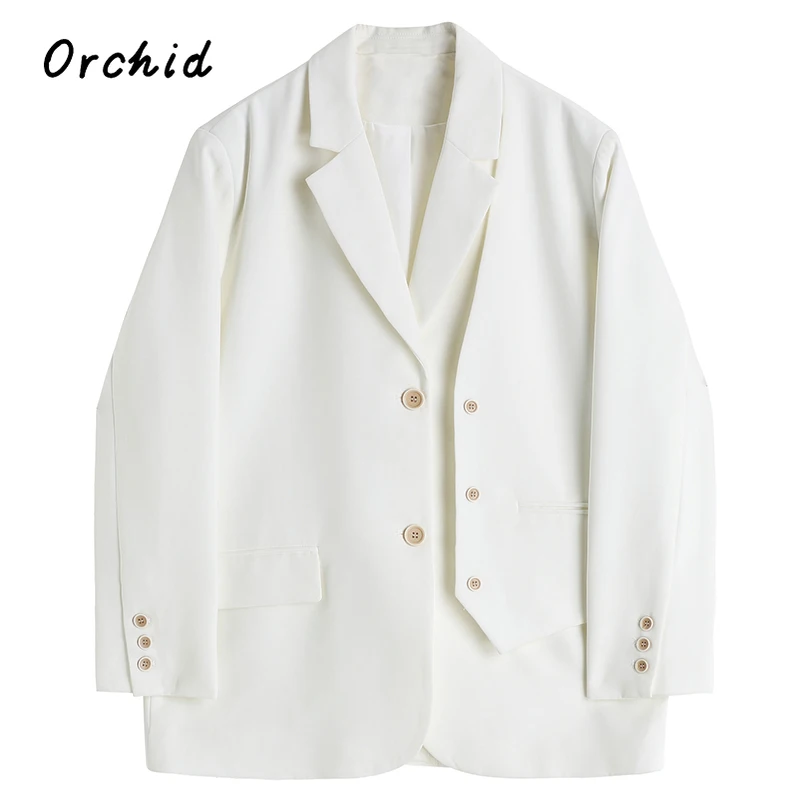 

Women's Solid Blazer Coat Female Simple High-end Single Breasted Long Sleeves Tops 2023 Korean Office Ladies Clothes Outerwear