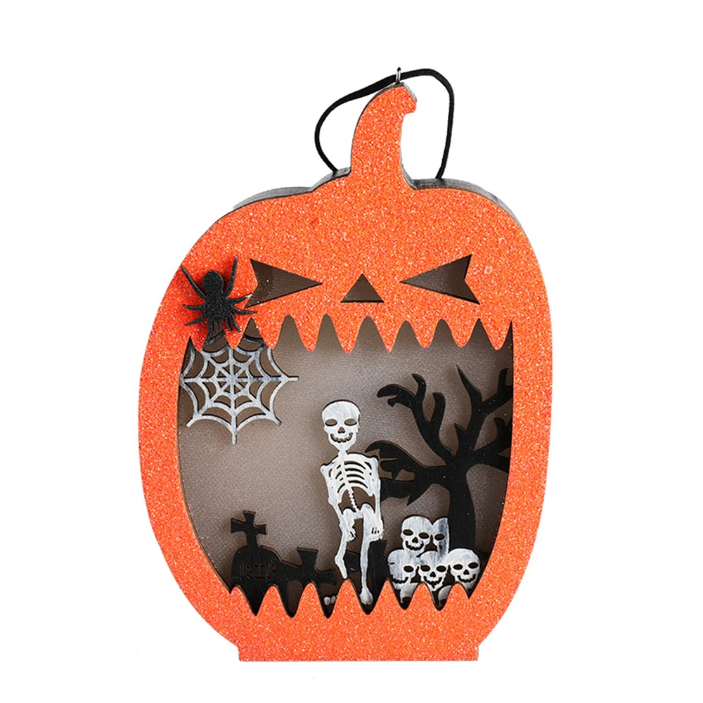 

Pumpkin Light Halloween Ornaments Wooden Sculpture Handheld Dress Up Prop Wood Ornament with LED Light CLH@8