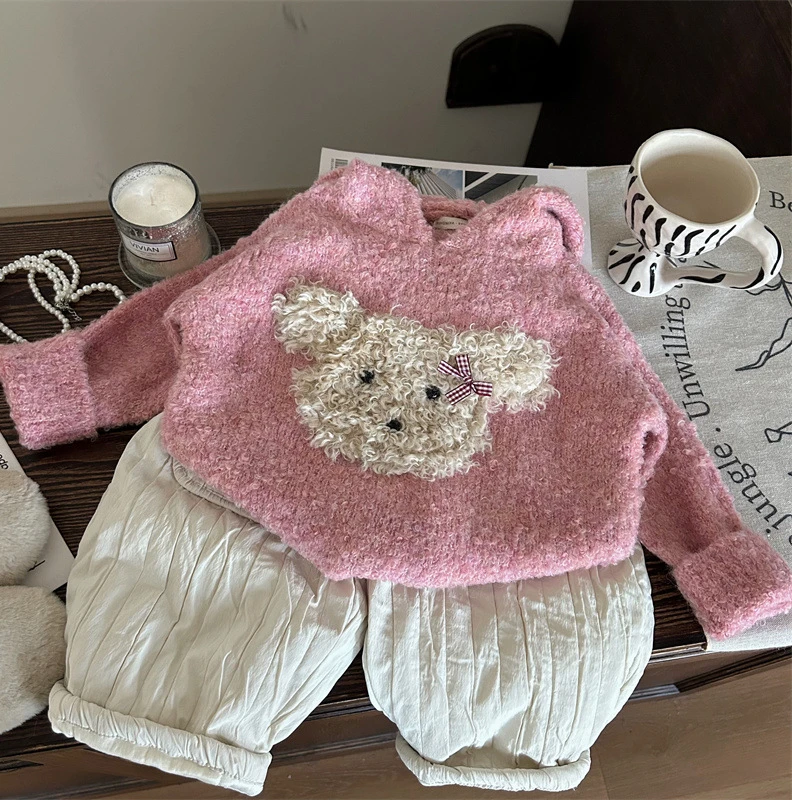 Костюм для девочек новинка 2024 зимняя детская одежда корейский стиль плюшевый