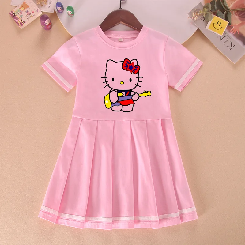 

Kawaii Sanrio Hellokitty Kids Dress Cartoon Anime Cotton Soft Skirt Cute Pleated Skirt Summer Beach Vacation Girl Birthday Gifts
