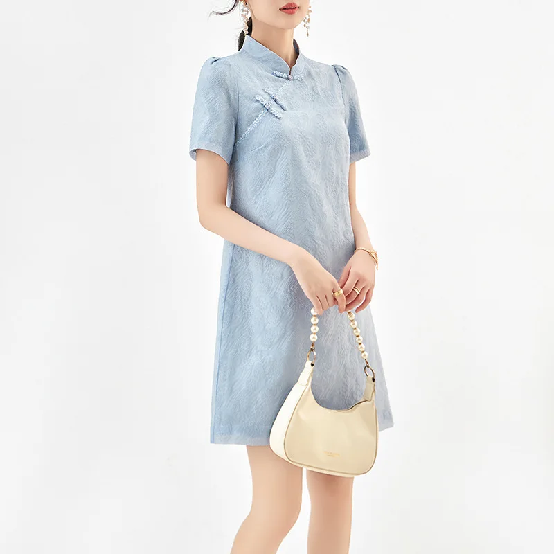 

New Chinese style Chinese style dress for women's summer, new artistic silk jacquard, loose fitting, flesh covering, slimming