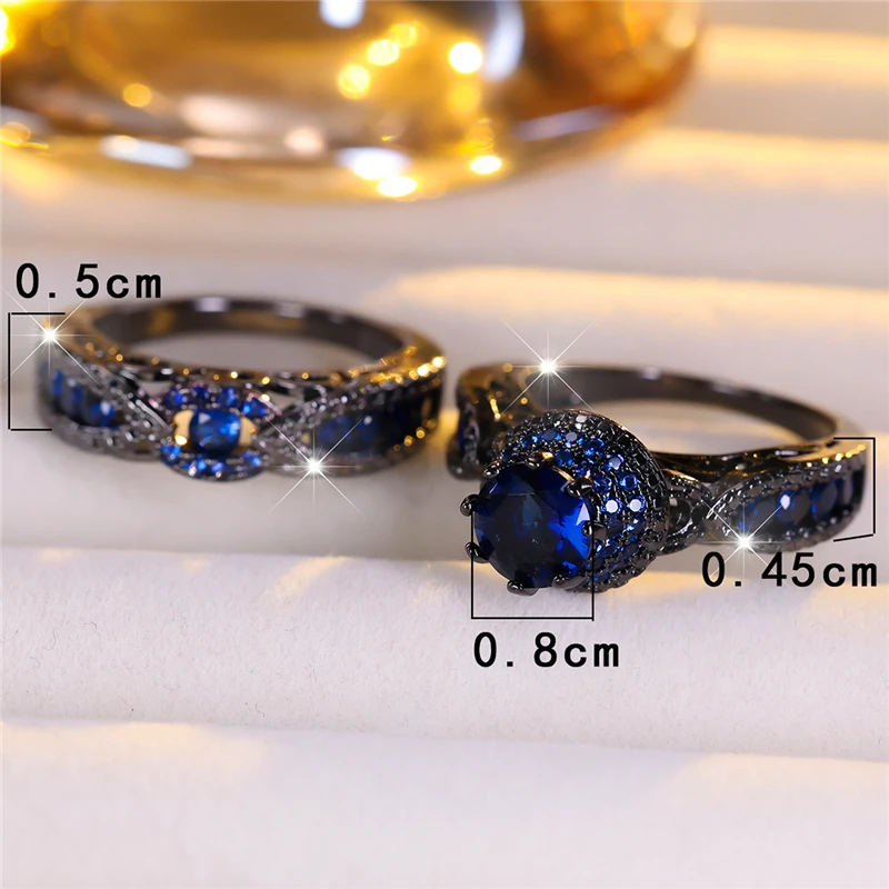 Роскошный женский комплект обручальных колец с голубым цирконом милые черные и