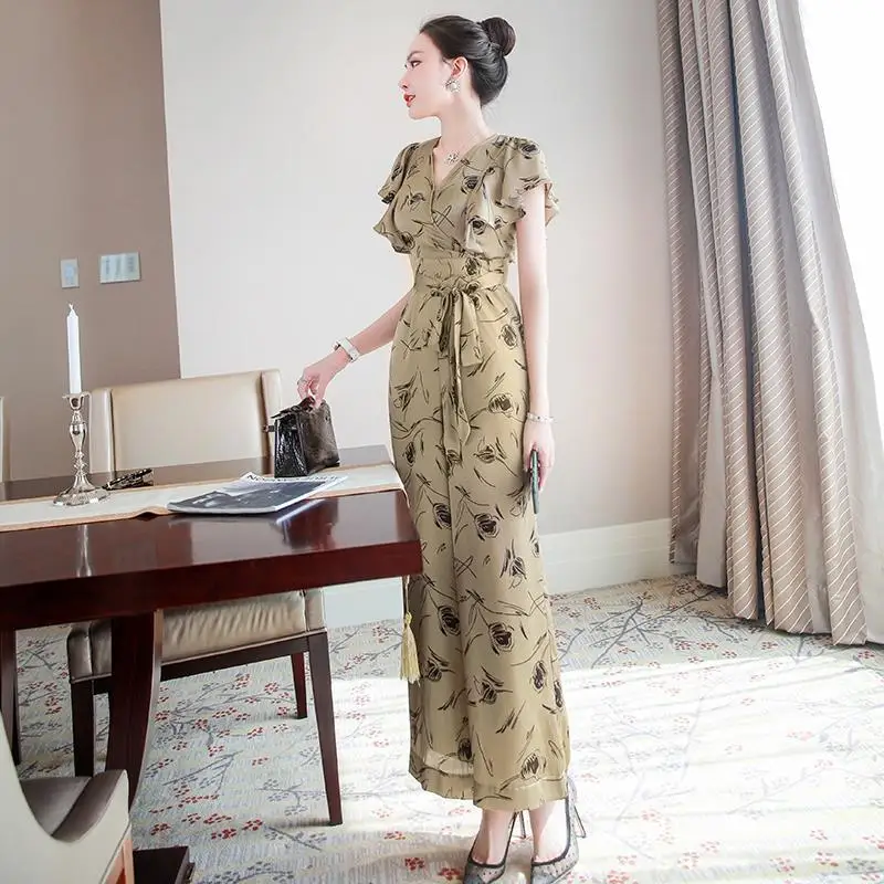 

Женские летние комбинезоны с принтом, комбинезон с V-образным вырезом и коротким рукавом, женские свободные брюки, комбинезон, комбинезон M11,...