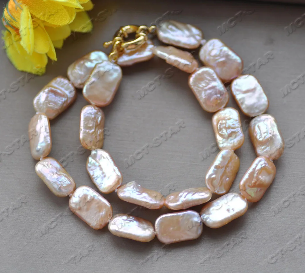 

MCT·STAR Z11797 17''~33" 18mm Pink Rectangle Coin Freshwater Pearl Necklace
