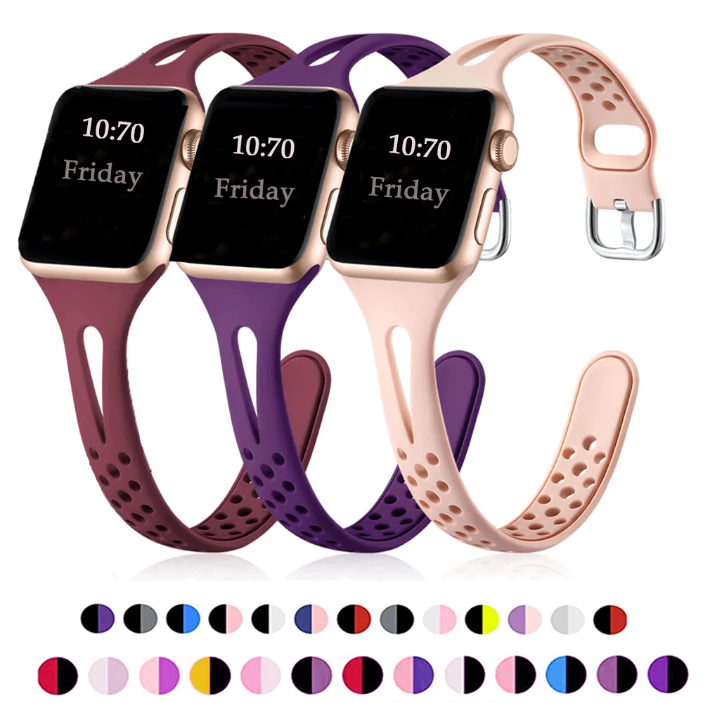

Ремешок спортивный для apple watch band 44 мм 41 мм 45 мм 38-42-40 мм, водонепроницаемый тонкий браслет для iwatch series 9 8 7 6 5 4 3 Ultra-2 49 мм