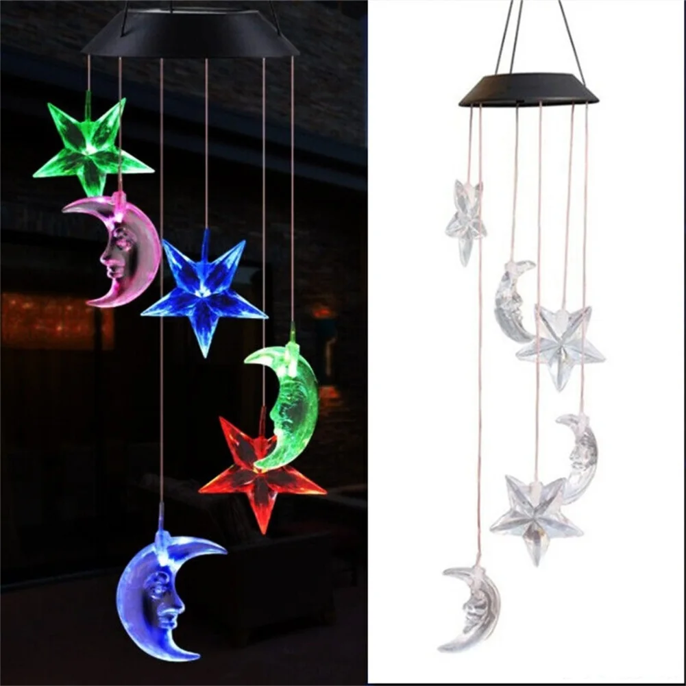 

Solar Wind Chimes Lights Waterproof LED Color Changing Star Moon Hanging Light For Home Patio Yard Garden Party Decoration