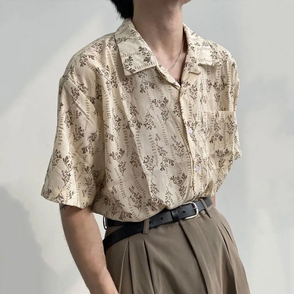 

Мягкая мужская рубашка, однобортная, на пуговицах, винтажная, с цветочным принтом, уличная одежда в стиле хип-хоп с короткими рукавами, на лето