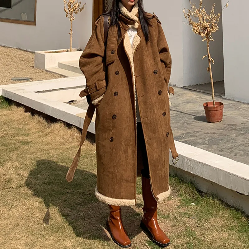 

Винтажная Хлопковая женская куртка на осень и зиму, корейское Ретро Свободное пальто средней длины выше колена с подкладкой из овечьей шерсти, парка, Женская куртка