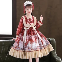 elegant children costume girl floral dress lace bow knot casaul long sleeve autumn lolita dress for kids princess dress 3 13y