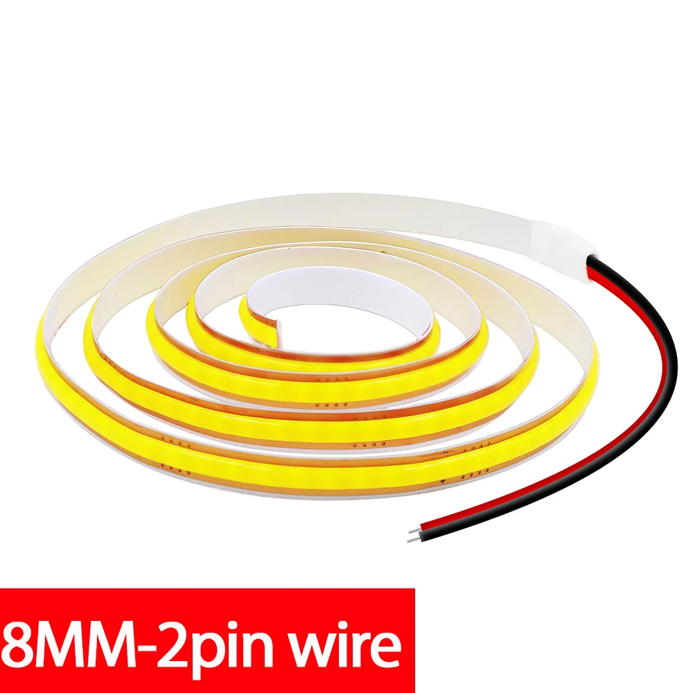 5 мм 8 мм PCB COB Светодиодная лента 12 В 24 В свободного выреза 400 светодиодов/м Гибкая лента высокой плотности 2PIN Провод Домашний декор Теплый натуральный белый