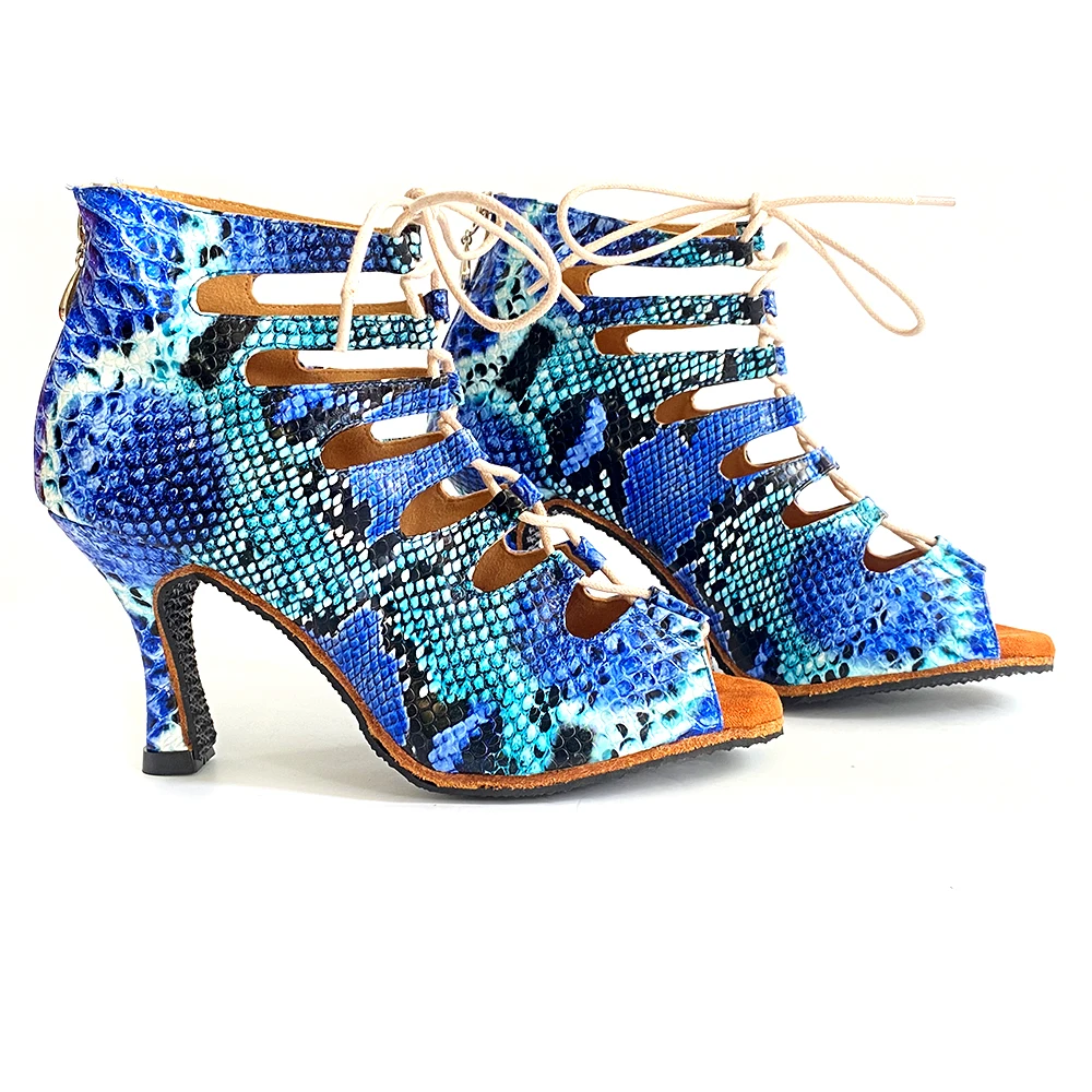 Zapatos De Baile latino Blue Colorful African Latin Dance Shoes For Women Salsa Indoor Suede Outsole Dancing Shoes