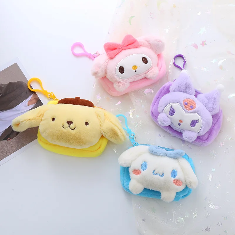 

Sanrio Cute Square Plush Coin Purse Kawaii Anime Kuromi Pompompurin Cartoon My Melody Cinnamoroll Storage Coin Bag Toys for Kids
