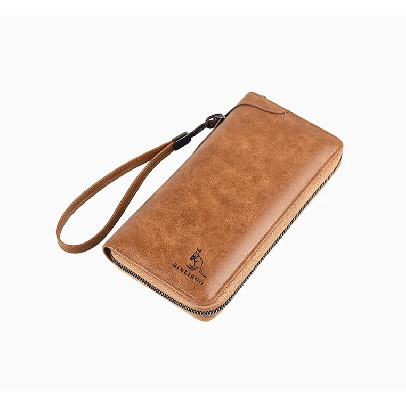 Business Zipper Men's Long Wallet RFID Blocking Money Wallet Luxury Soft Leather Coin Purses Man Card Holder Clutch Bag