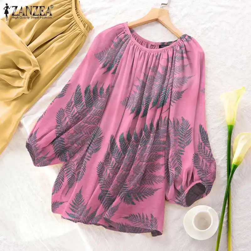 

ZANZEA Vintage Printed Blouse Spring Autumn Long Sleeve Chemise Fashion Female Casual Oversized Shirt Women Holiday O Neck Tops