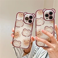 luxury smile chocolate bear art retro transparent phone case for iphone 13 12 11 pro max xr xs max case cute cartoon soft cover