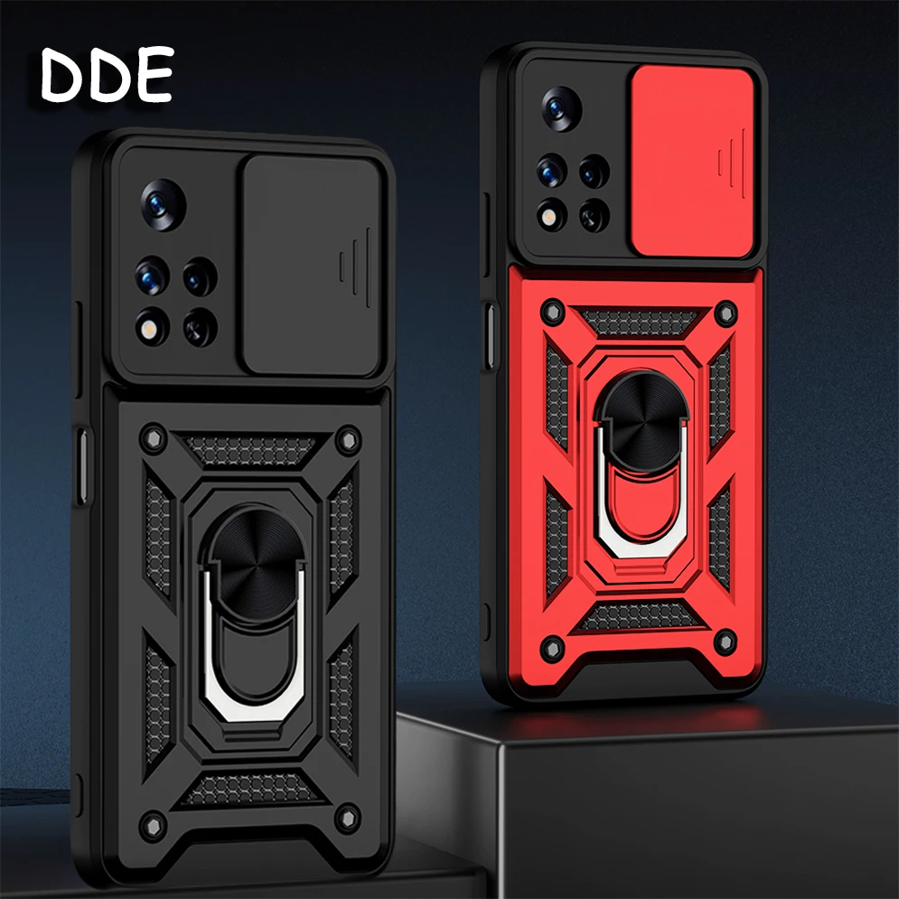 

DDE Shockproof Armor For POCO M4 Pro 5G X3 Ring Stand Push Pull Camera Protection Phone Cover for Redmi Note 11 Pro+ 11T 10 Cas