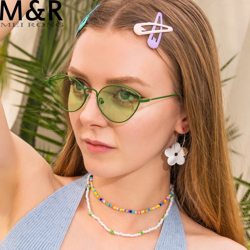 

Fashion Cat Eye Small Frame Sunglasses Women Vintage Metal Color Glasses Luxury Casual Oculos De Sol