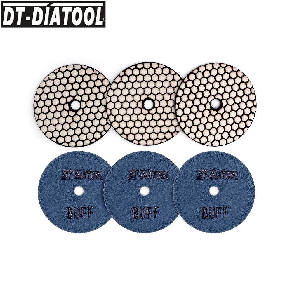 

DT-DIATOOL 6/12pcs BUFF Dry Polishing Pads Resin Bond Flexible For Marble Ceramic 4"/100mm Granite Sanding Disc