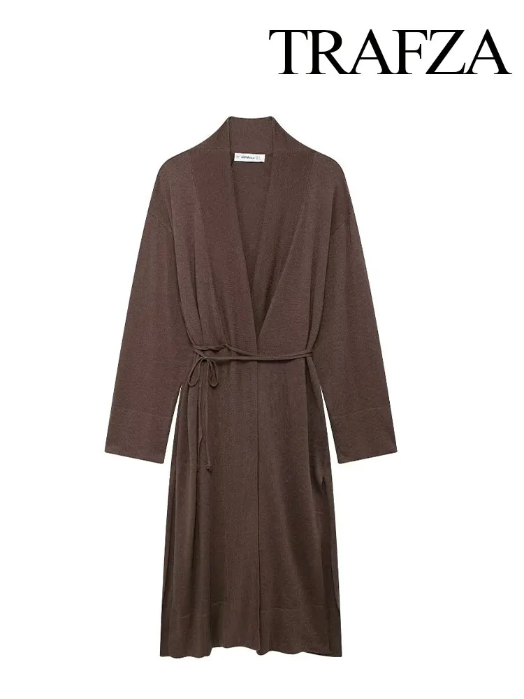 Женская длинная куртка-кимоно с V-образным вырезом и длинными рукавами