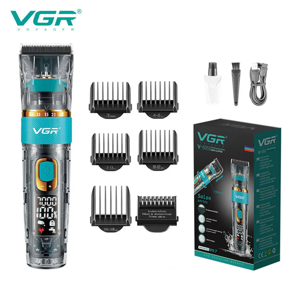 VGR Professional Waterproof Hair Clipper Rechargeable Cordless Hair Trimmer For Men Barber Shaver Beard Hair Cutting Machine