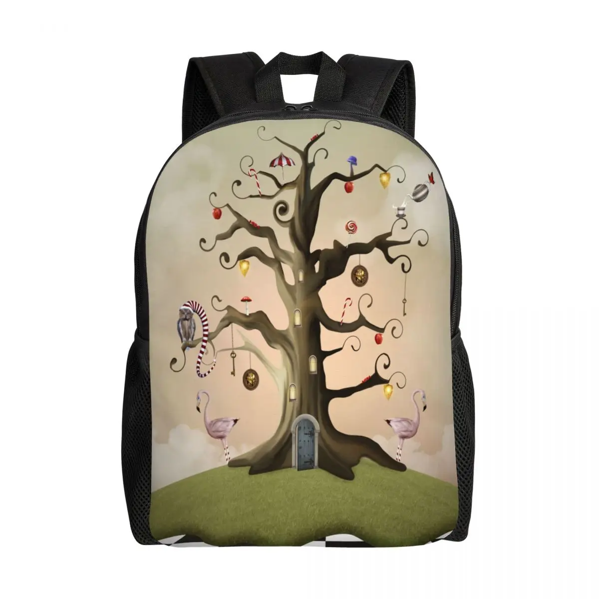 

Школьный рюкзак для ноутбука 15 дюймов, повседневный дорожный ранец на плечо с принтом Алисы в стране чудес, рюкзак с деревом жизни