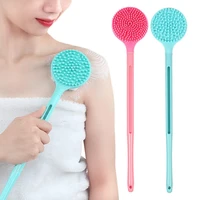double sided long handle bath washing brush silicone bathing massage back body exfoliating bathroom shower accessories