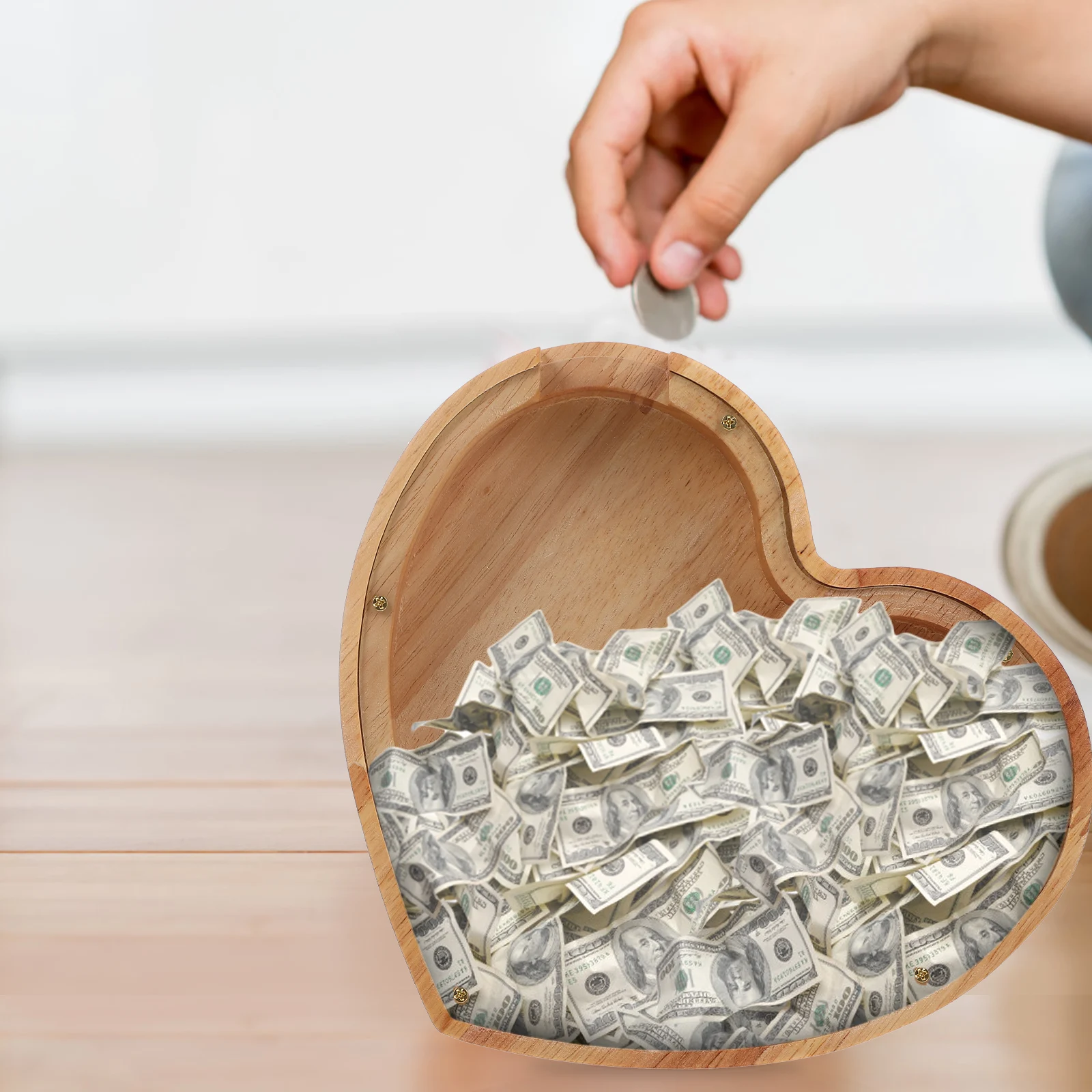 

Wooden Piggy Bank Heart Shaped Coin Bank Gift for Kids Boys Girls Adults