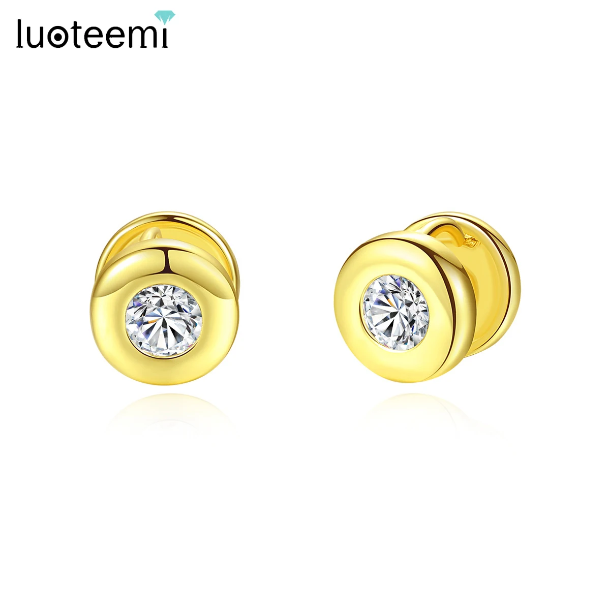 

LUOTEEMI Dropship Brand Design Small Round Earring Clip for Women Shinning Cubic Zircons Girl Party Jewelry for Daily Wearing