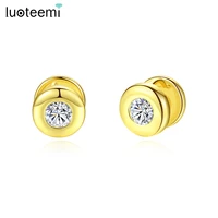 luoteemi dropship brand design small round earring clip for women shinning cubic zircons girl party jewelry for daily wearing