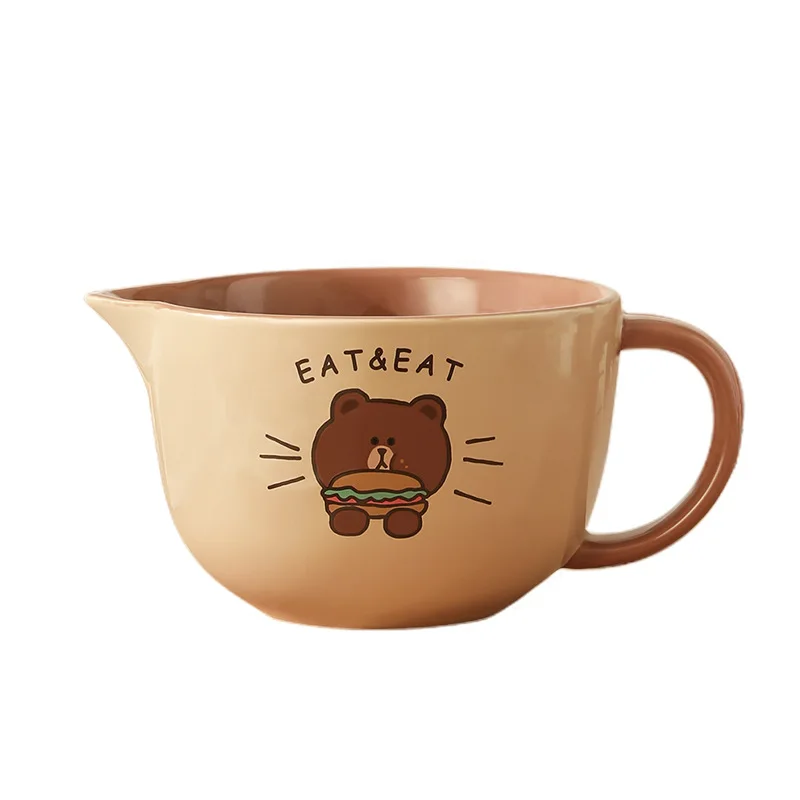 

LINE FRIENDS Brown Sally 500ML Cartoon Ceramic Measuring Cup Clear Scale Show Mug Pour Spout Measuring Device Creative Bowl