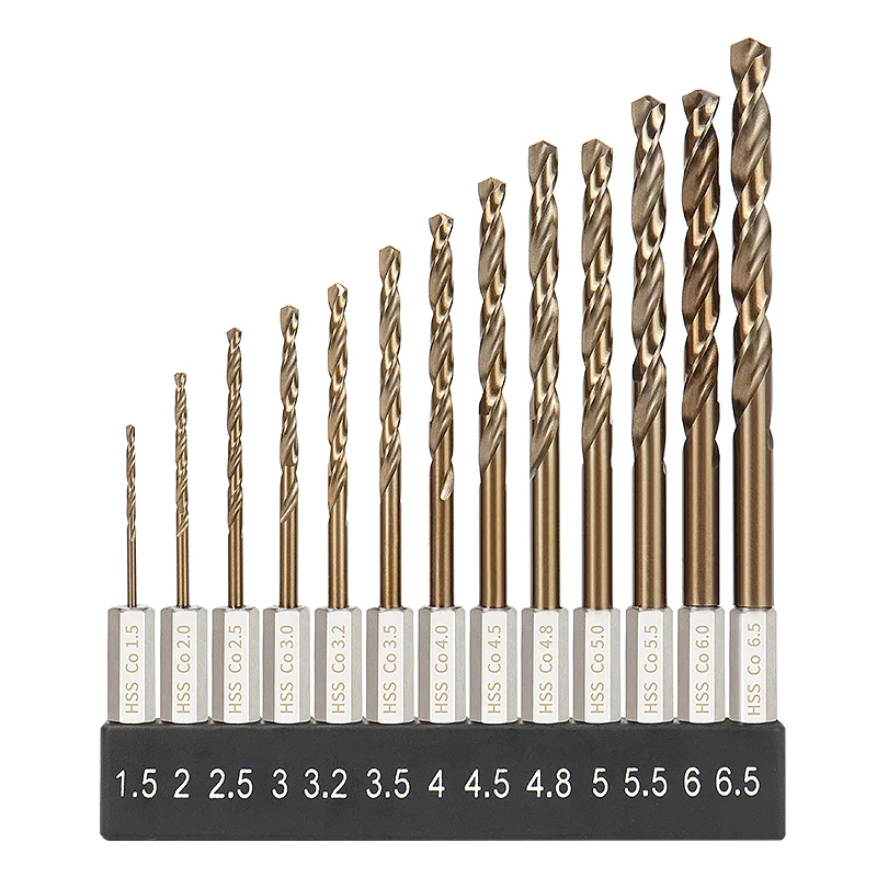 

Набор спиральных сверл Onmaiwei Cobalt HSS-Co M35/HSS4241, 13 шт., 1,5-6,5 мм