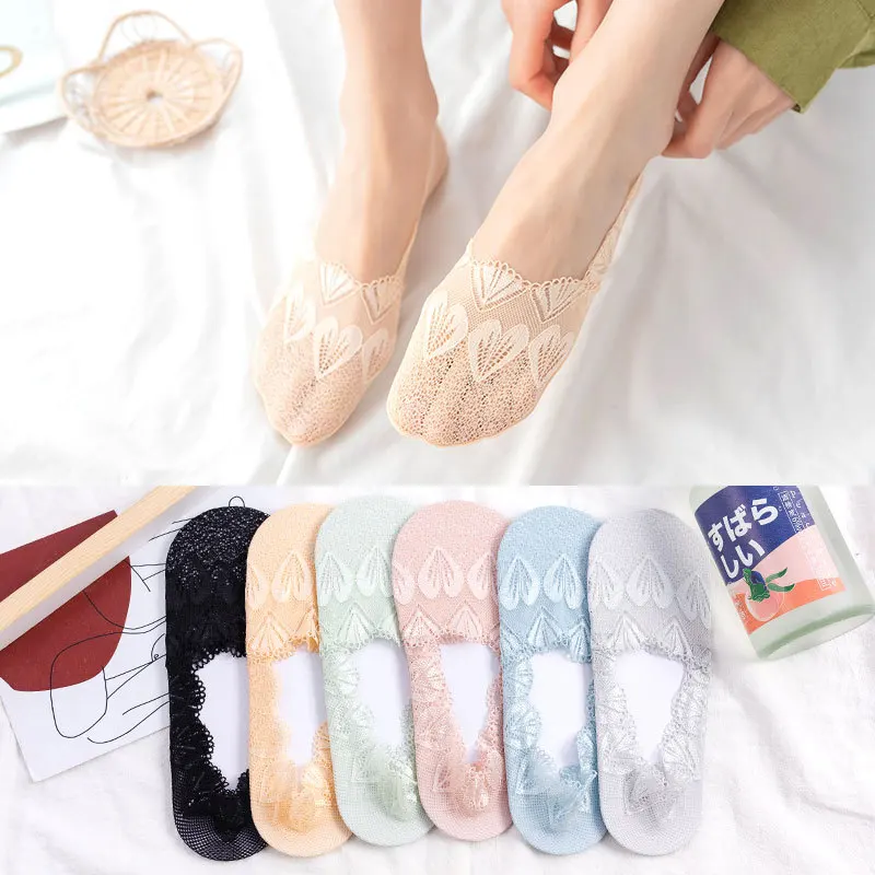 

1Pair Woman Sexy Boat Socks Lace Mesh Invisible No Show Socks Women Fashion Summer Silicone Non-slip Low Cut Ankle Sock Slippers