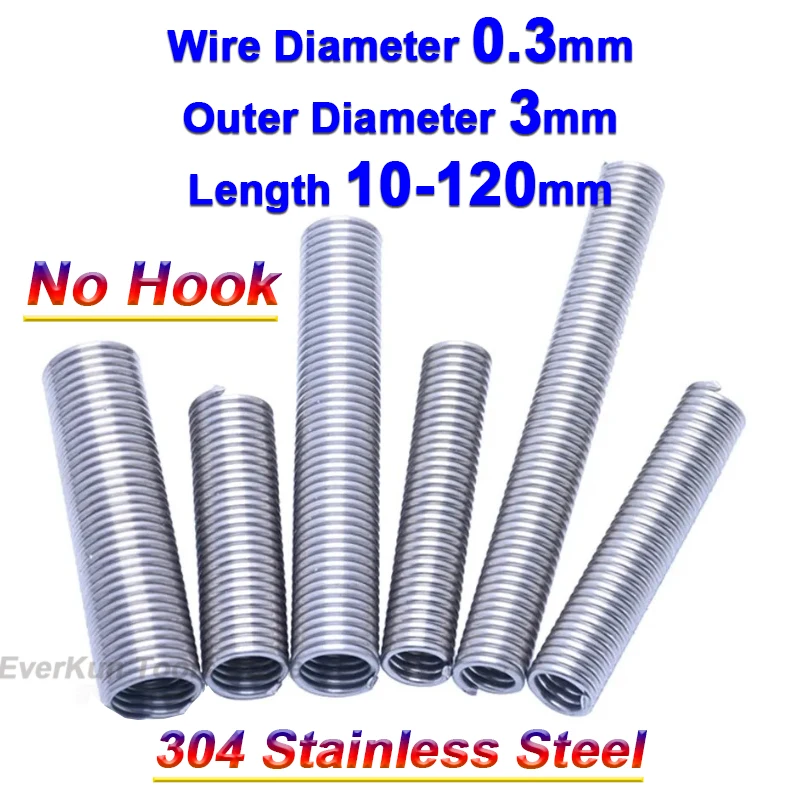 

Wire Diameter 0.3mm 304 Stainless Steel Tensile Springs Small Tension Extension Stretching Spring No Hook OD 3mm Length 10-120mm