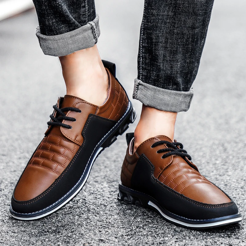 

Туфли мужские из ПУ кожи, Классическая Повседневная дышащая деловая обувь, на шнуровке, черные, большие размеры