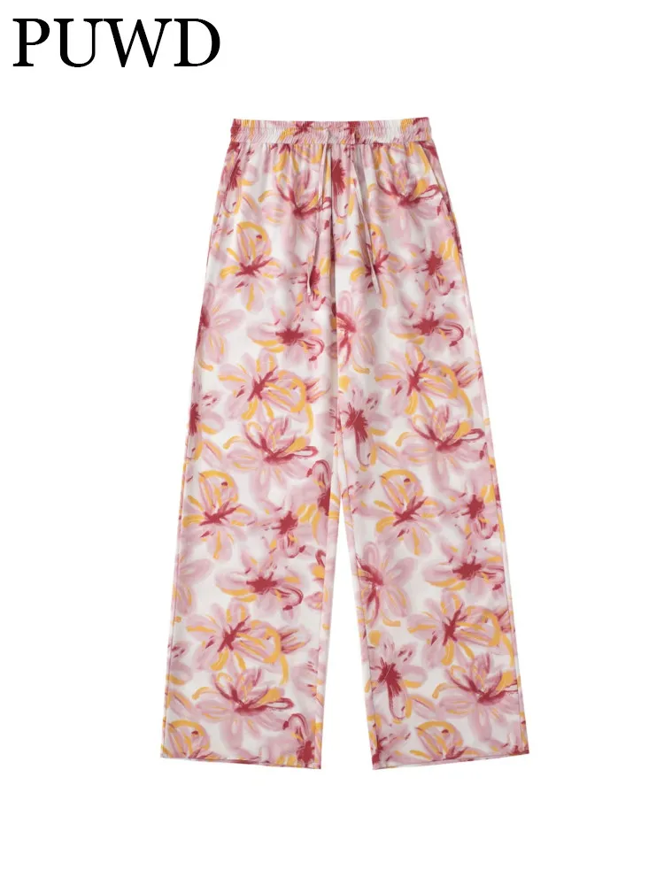 

PUWD Women Printed Elasticated Waistband Elegant Sweet Beauty Street Style Comfortable Loose Leisure 2022 Summer Female Pants