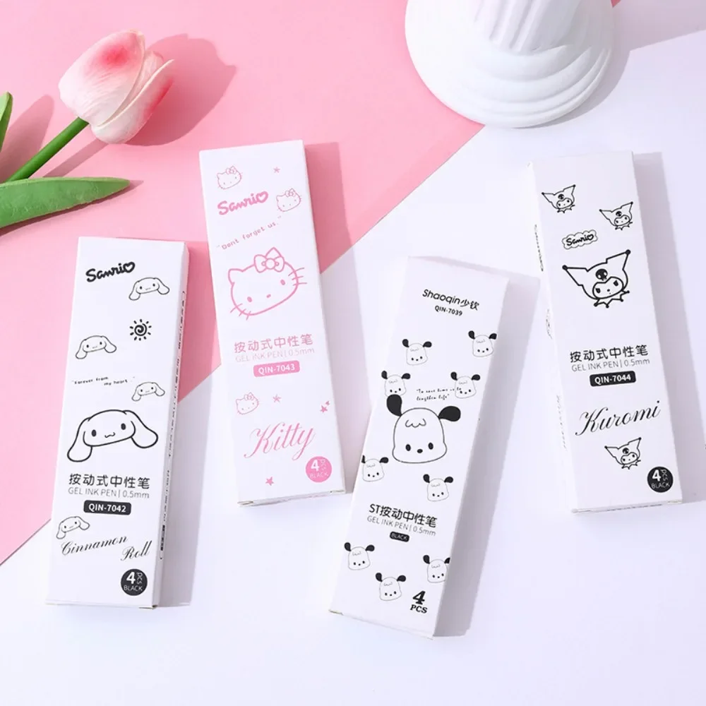 4pcs/box Anime Peripheral Sanrio Kuromi Hello Kitty Cute Cartoon Neutral Pen Diary Note Pupil Stationery Artykuły robocze do użytku