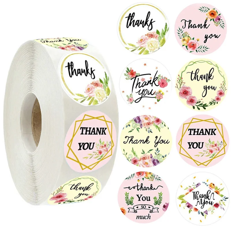 

500pcs/Roll Floral Thank You Sticker Seal Labels Christmas Gift Bag Decoration Sticker For Package Envelope Stationery Sticker