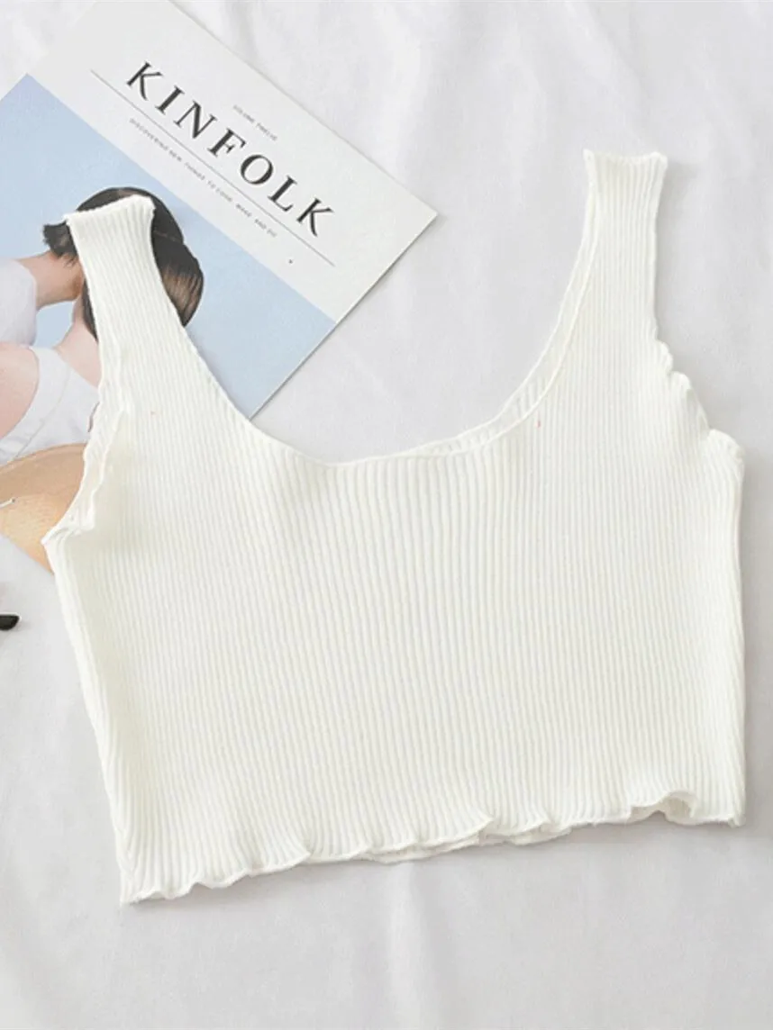 Женский трикотажный кроп-топ без рукавов с круглым вырезом |