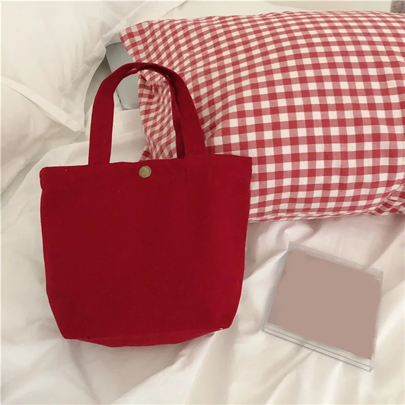 

Handbags Solid Candy Color Canvas Tote Bag Lunch Bag Food Fashion Portable Small Lunchbox Bag With Copper Buckle