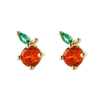 cute fruit animal color zircon stud earrings for women creative jewelry exquisite sweet trend female earwear christmas gift