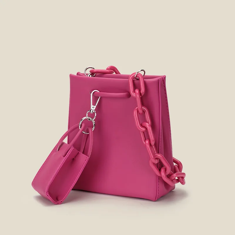 

PU Shoulder Bags 2021 Women's Brand Metal Chain Luxury Designer Handbag Solid Color Leather Messarge Crossbody Bags Set M041