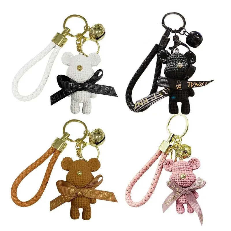 Cartoon Resin Bear Key Chain Car Weaving Fashion Doll Bag Keyring Holiday Auto Key Ring Pendant For Girls Gift Accessories