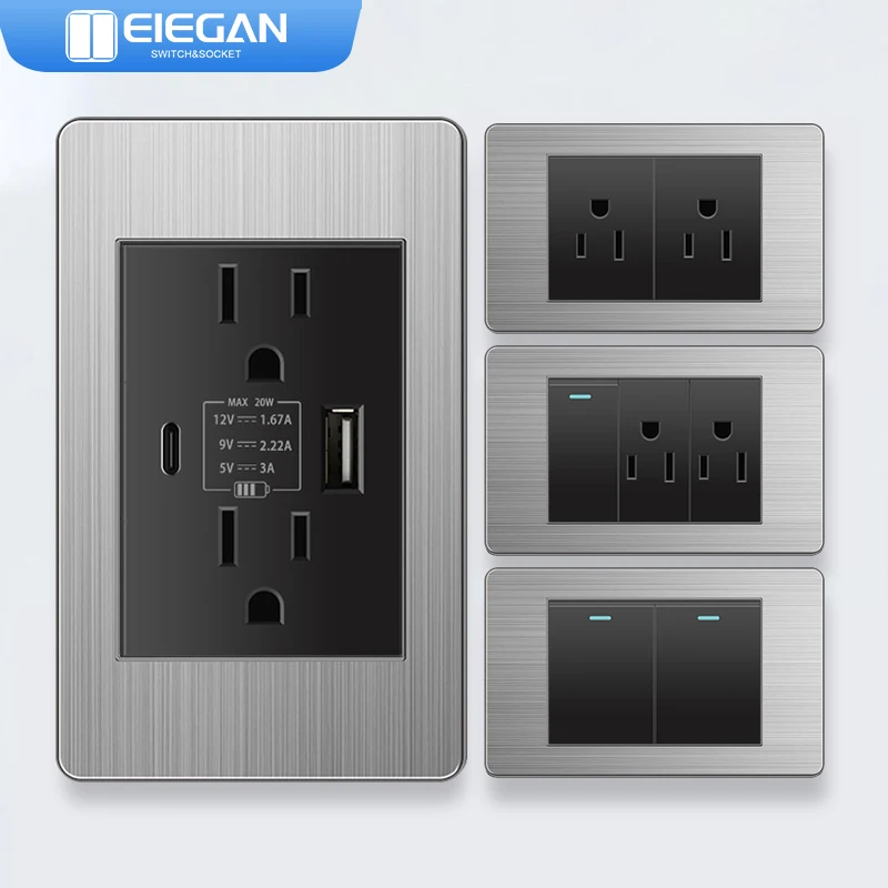 Элегантная черная панель из нержавеющей стали стандарт США 1/2/3/4/5/6 кнопочный