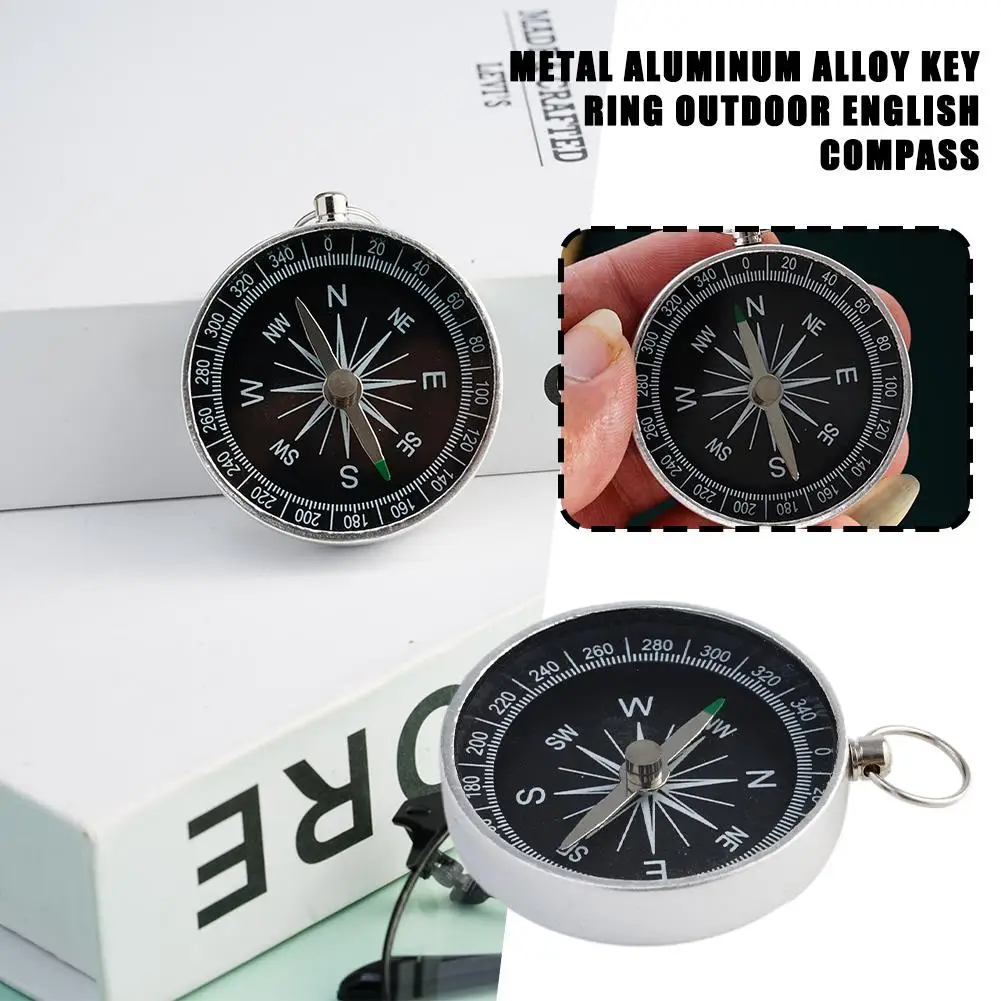 

Portable Outdoor English Compass Camping Hiking Metal Aluminum Alloy Key Ring Compass Survival Guider Travel Tools