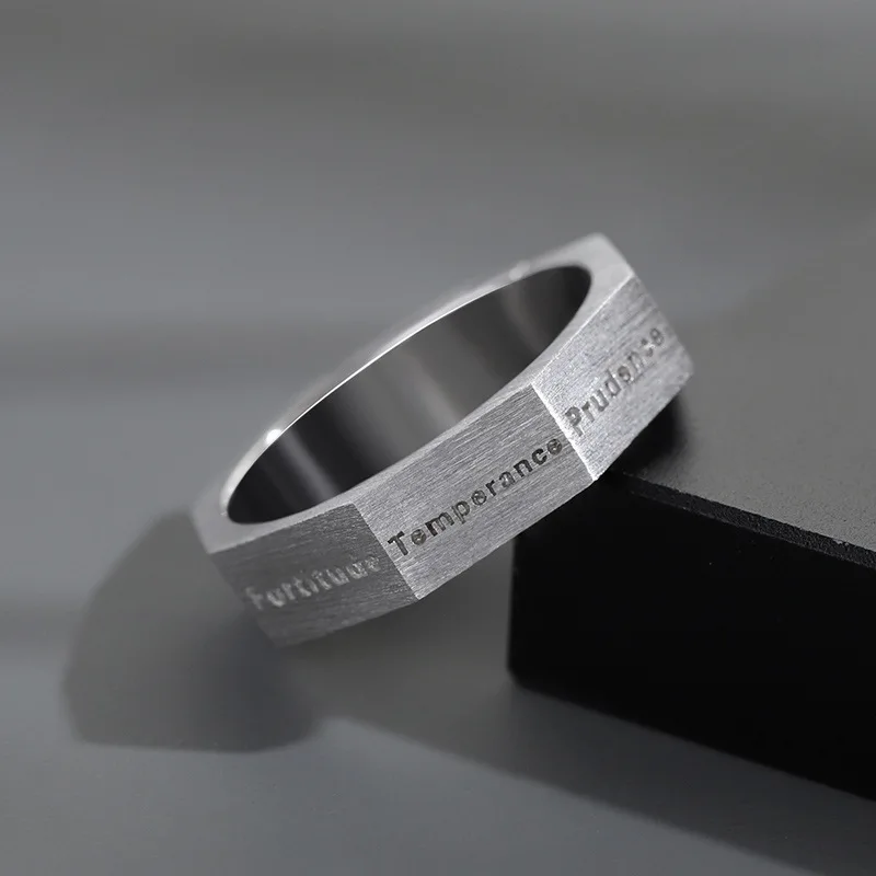

7 Kinds of Virtue Engraved Rings for Men Simple Punk Finger Ring Silver Color Adjustable Retro Hip-hop Party Jewelry Accessories