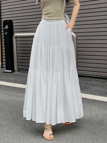 Женская длинная юбка с карманами TIGENA, однотонная Повседневная трапециевидная юбка с высокой талией в Корейском стиле, весна-лето 2023